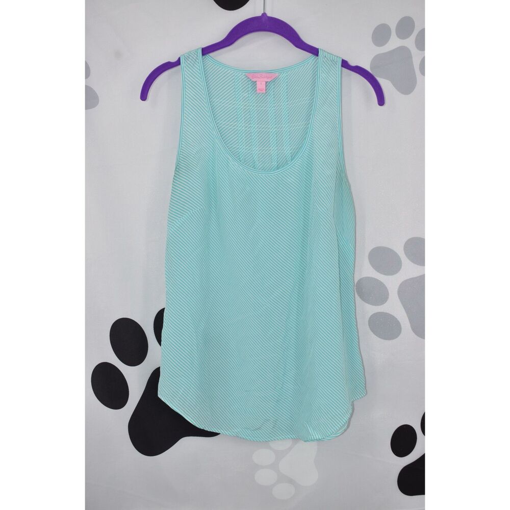 Lilly Pulitzer Sleeveless Scoop Neck Striped Silk Tank Top Blue & White Small